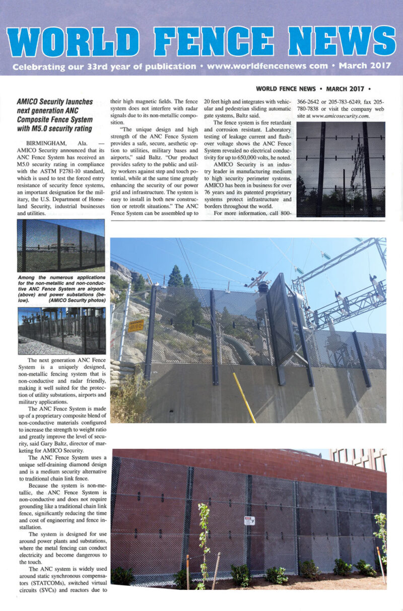 World Fence News Features AMICO Security and Composite Fence System
